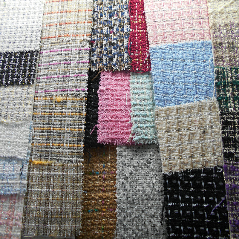 新款亮丝羊毛呢粗纺小香风千鸟格混色金属丝时装羊毛大衣外套面料