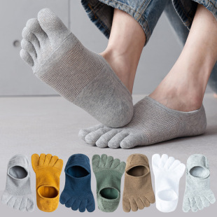 Five-finger socks men's summer thin cotton socks sweat-absorbent toe socks shallow mouth invisible non-slip men's mesh boat Socks wholesale