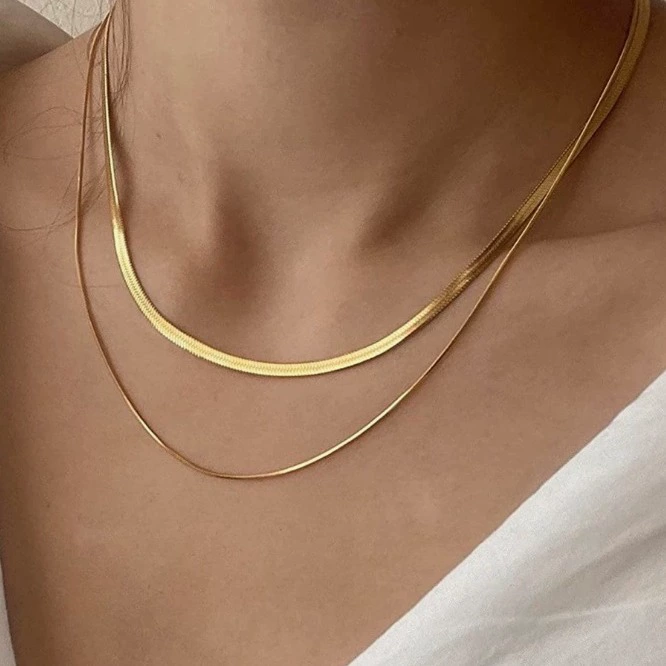 Двухслойная цепочка из змеиной кости в европейском и американском стиле в стиле ретро, плоская цепочка, модный стильный комплектный ремень, элегантное короткое ожерелье, цепочка на ключицы для женщин