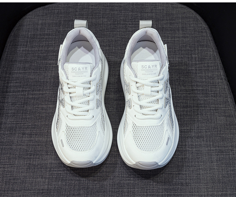 Giày sneaker nữ đế dày tăng chiều cao lưới thoáng khí mùa hè phong cách thể thao — M2916-2 Vàng kem, M2916-2 Xám kem, M2916-2 Xám chi tiết 14