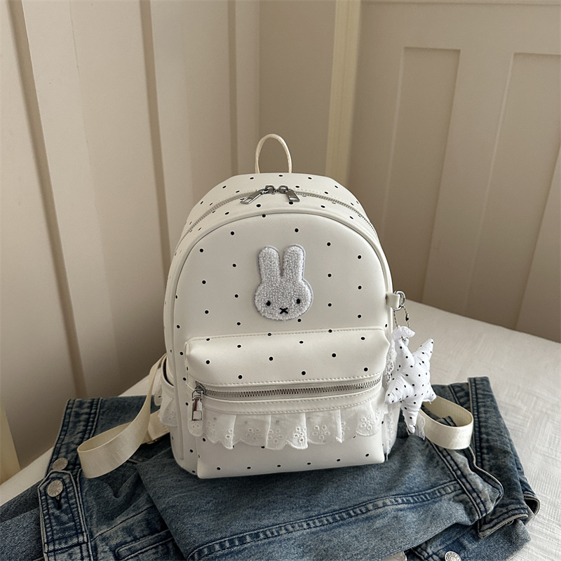 Nuevo variante lindo cordón ondulado dulce punto ondulado de color sólido pequeño conejo de viaje de estilo coreano mochila de viaje para mujeres