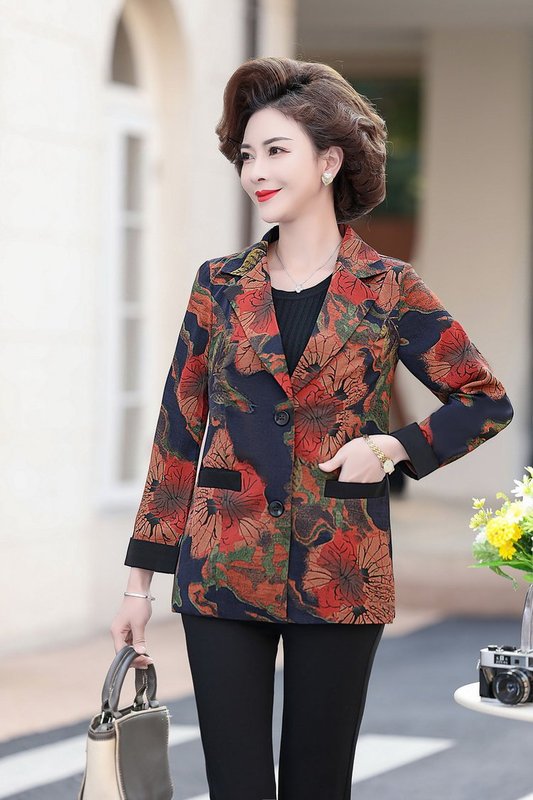 一件代发印花色西装女士外套2025春秋季款妈妈装气质遮肉显瘦上衣|undefined