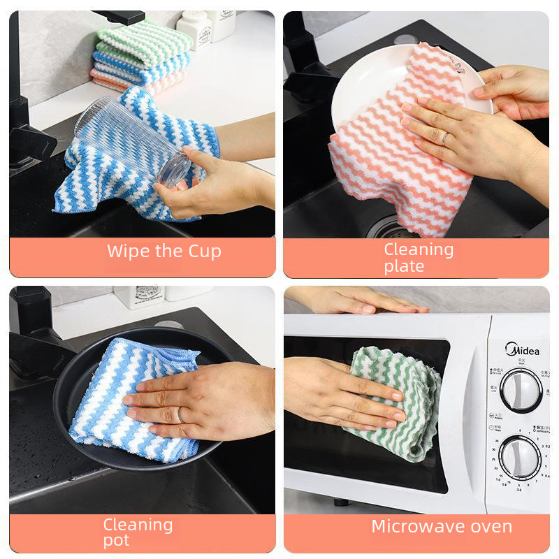 Coral velvet cationic rag wholesale water-absorbent oil-free dish towel kitchen cleaning cloth