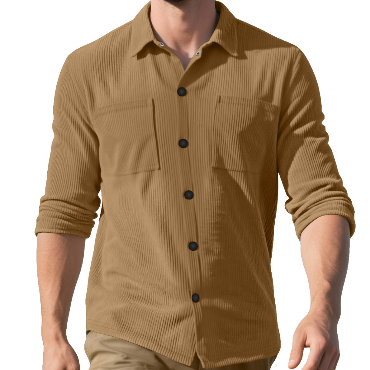 Nuevo otoño transfronterizo nuevo tamaño grande de camisa de botón de terciopelo TEMU casual suelto hombre bolsa abierta