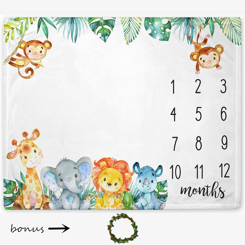 Manta de franela con estampado digital personalizado del fabricante, manta de fotografía para el crecimiento del bebé en su primer mes y 100 días