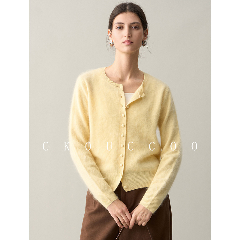 Clearance of Discontinued Sizes | Women's New Korean-Style Versatile Wool and Cashmere Single-Breasted Long-Sleeve Brushed Knit Cardigan Clearance of Discontinued Sizes | Women's New Korean-Style Versatile Wool and Cashmere Single-Breasted Long-Sleeve Brushed Knit Cardigan