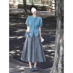 夏の婦人服フレンチプラタニカミルクティーソルトドーパミンウェアワンピースセット高級ツーピースセット
