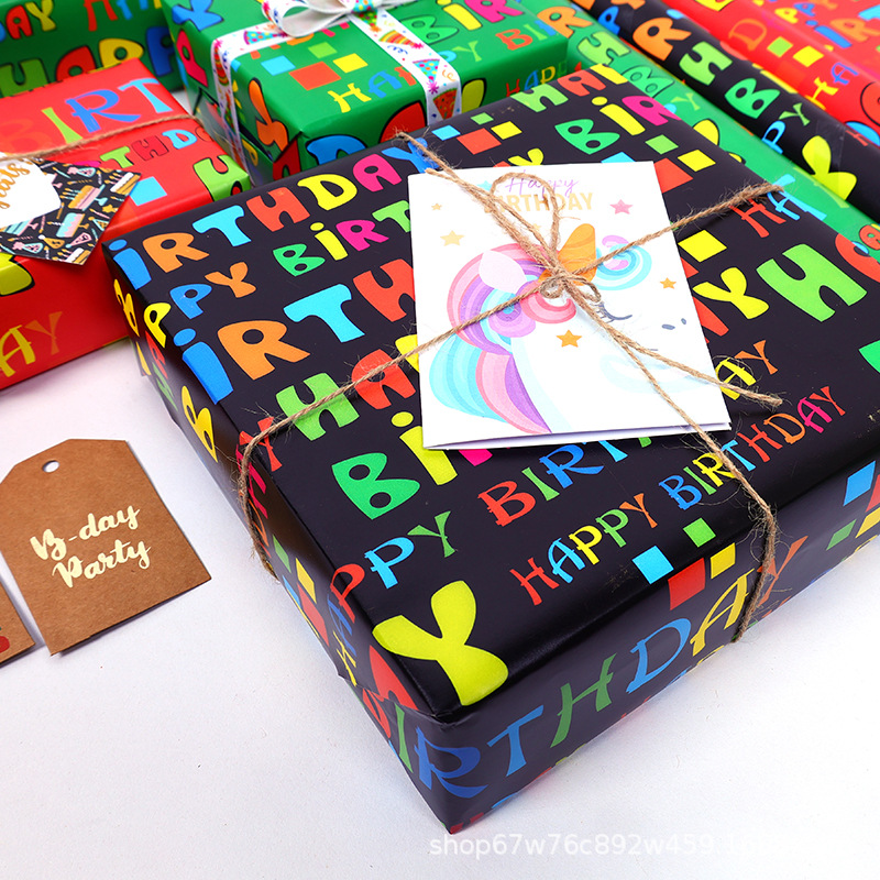 Amazon nuevo papel de regalo de cumpleaños fiesta de cumpleaños papel de regalo embalaje de regalo papel Kraft blanco en stock al por mayor