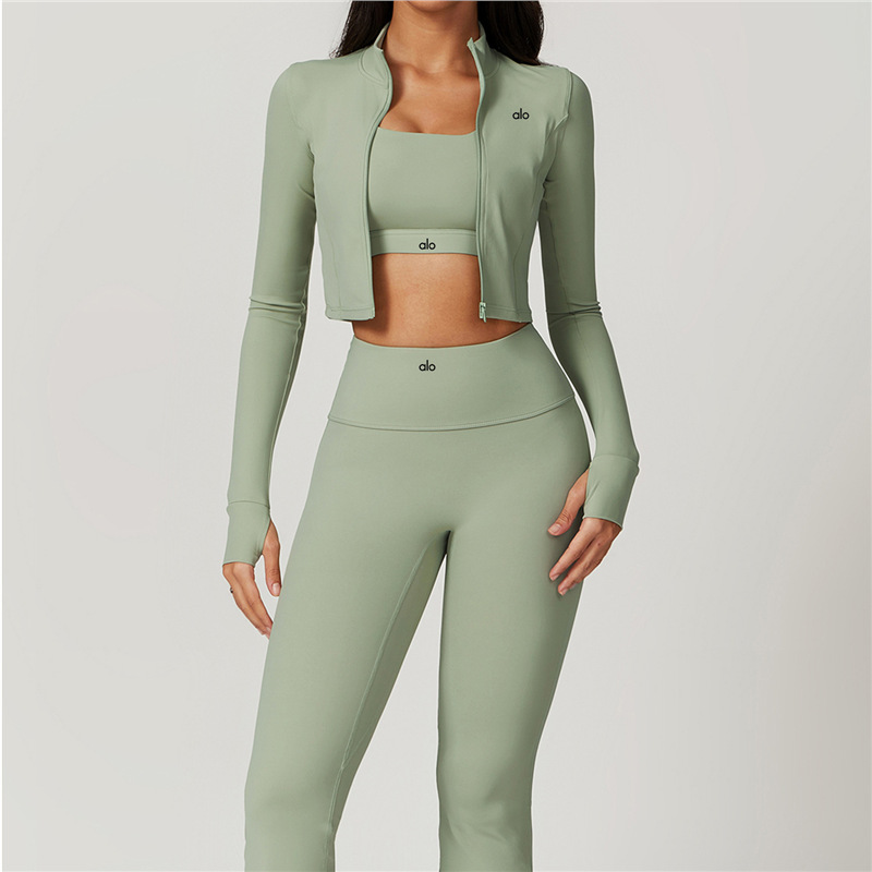 Comercio exterior ropa de yoga deportivo yoga acondicionamiento delgado chaleco de carrera secado rápido manga larga pilates set de entrenamiento