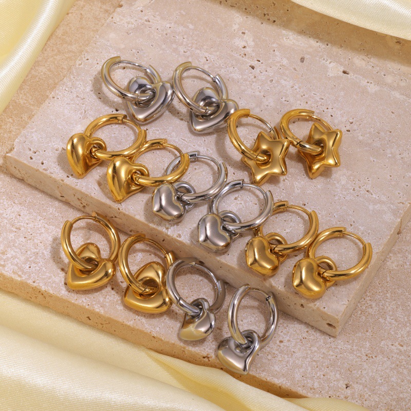 11g Weight 304 Stainless Steel Ear Needle Material Drop Earrings Classification 1 Pair Quantity Holiday, Daily Occasion 304 Stainless Steel Material Star, Heart Shape Pattern Women's Gender Plating Design Basic, Modern Style, Classic Style Style 1 Pair Basic Modern Style Classic Style Star Heart Shape Plating 304 Stainless Steel Drop Earrings 1