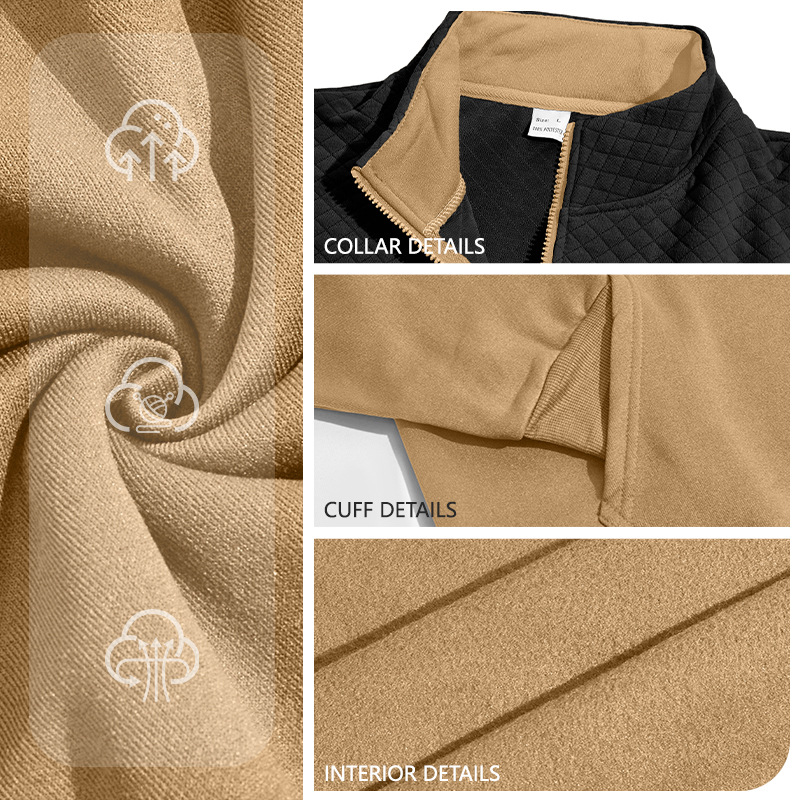 Playera Polo Tejida con Cierre de Manga Larga para Hombre de Poliéster Flexible para Uso Casual