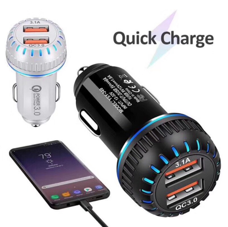 QC3.0 mobile phone charger 5V3.1A fast charging car charger dual port USB car charger flash charging 6A