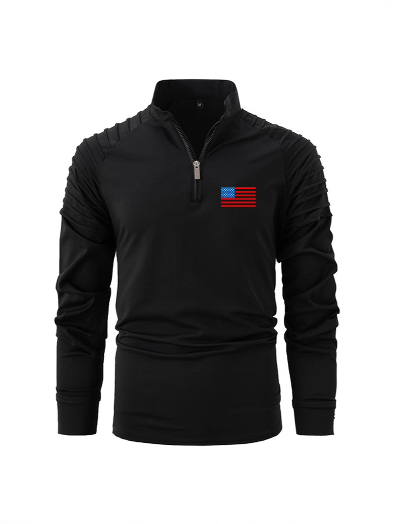 Monochrome Men's Casual Long-sleeve Polo Shirt Stand-up Collar_voghion.com