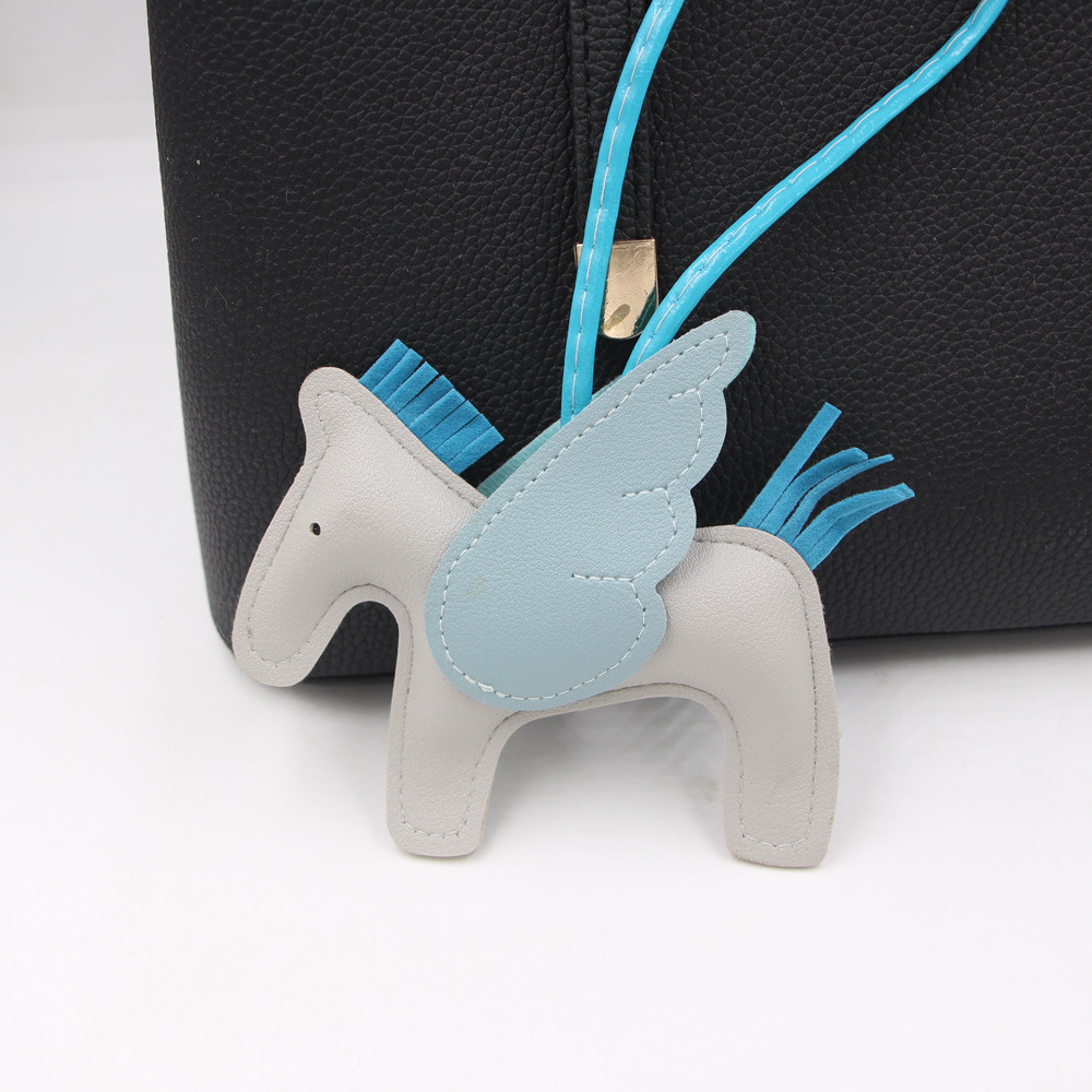 Cute Cartoon Tassel Pegasus Pendant Leather Pony Schoolbag Accessories Keychain display picture 5