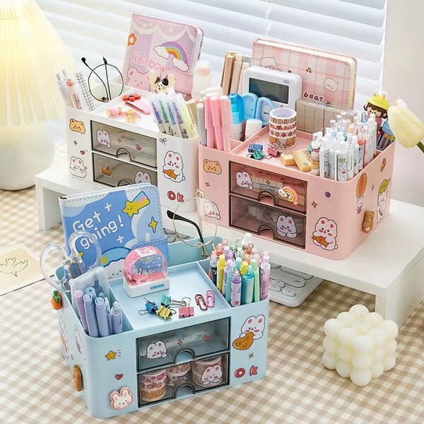 Pens holder, cute children's storage box, table universal stationery for students, capacious pencil case