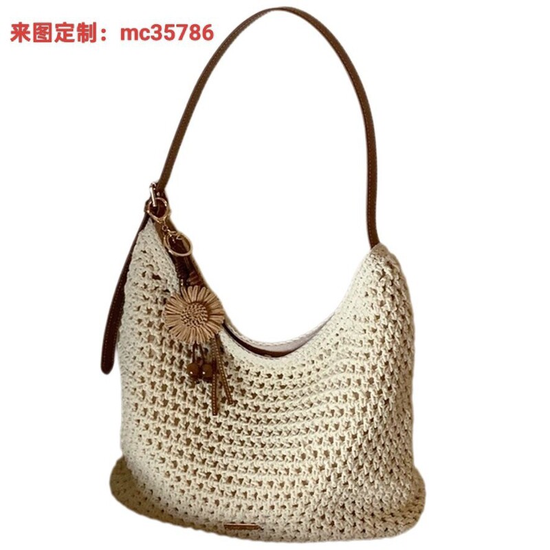2026 New Woven Beach Tote Bag for Women, Large Capacity Summer Hollow-Out Commuter Handbag, Shoulder and Crossbody Bag