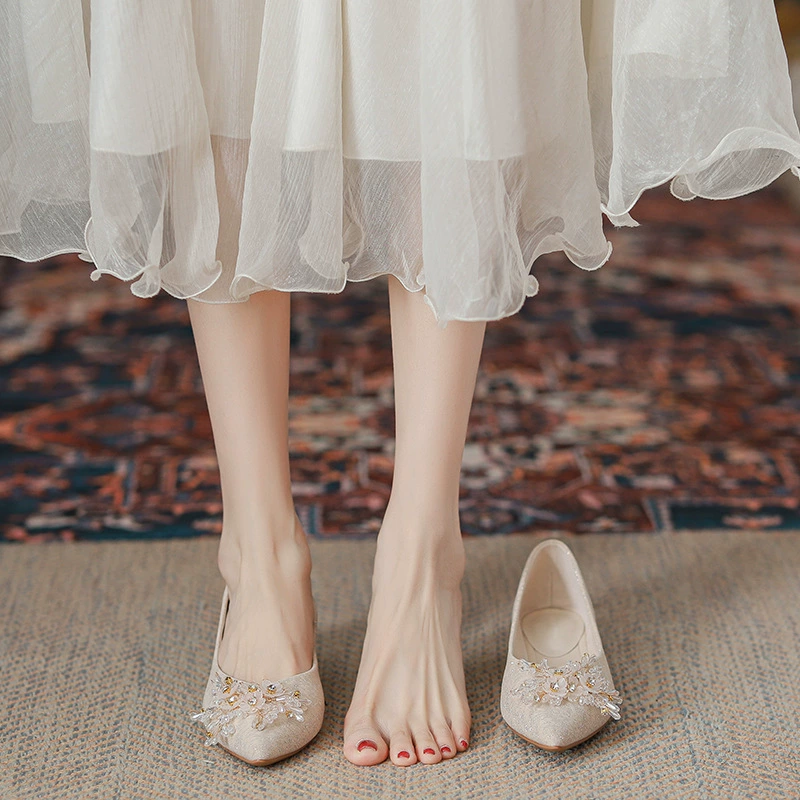 Footwear, suitable with a skirt for bride, wedding shoes, french style, for bridesmaid