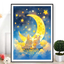 月亮兔子新品十字绣2024年新款线绣客厅小件卡通玄关卧室手工刺绣