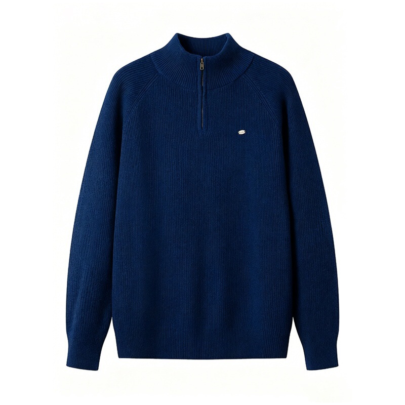 2026 Aliexpress Men's Versatile Fashion Long Sleeve Sweater Solid Color Loose Fit Stylish Half-Zip Simple Top in Stock