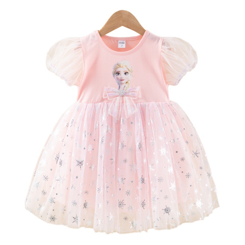 Vestido de princesa congelada de la muchacha del verano de los niños Elsa vestido de Elsa de los niños pequeños falda de malla de manga corta bebé niña