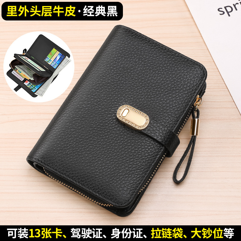 Cartera de longitud media suave de piel de vaca pura, billetera de gran capacidad para mujer, 2024, bolso de tarjeta de monedero de cuero nuevo, múltiples posiciones para tarjetas