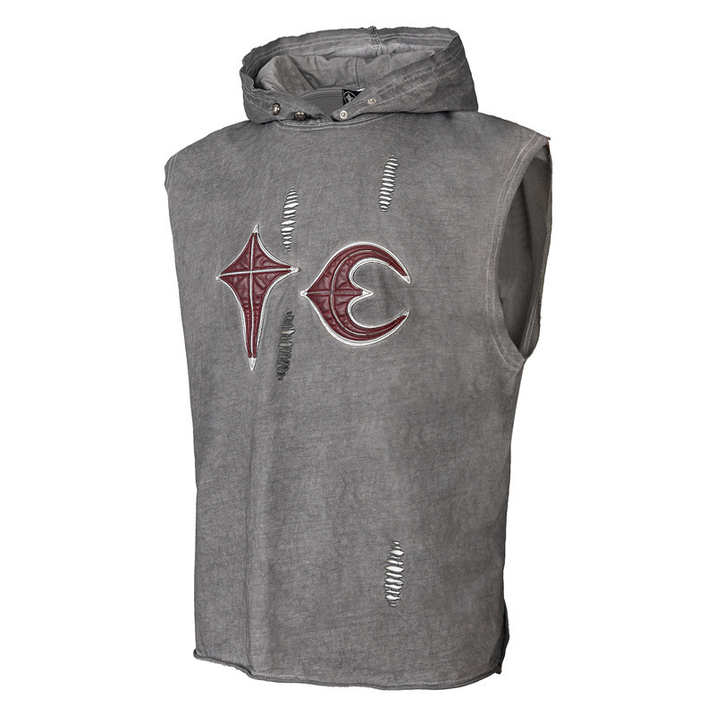 No Sleep Tide THUG CLUB Mob Club Star and Moon Pic Embroidery Washing Cut Men's Loose T-Shirt Vest No Sleep Tide THUG CLUB Mob Club Star and Moon Pic Embroidery Washing Cut Men's Loose T-Shirt Vest