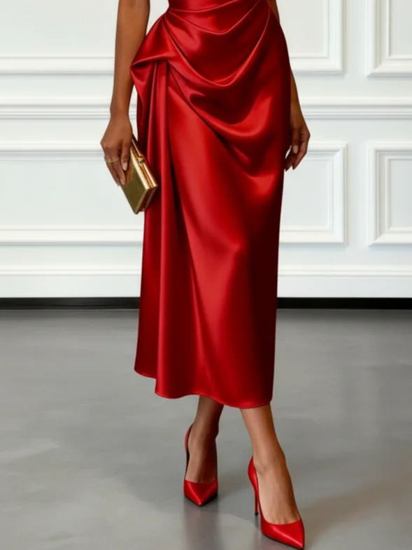 2026 European And American Cross-border Foreign Trade New High-end Satin Pleated Waist-cinching Sleeveless Evening Dress_ecoleips.com