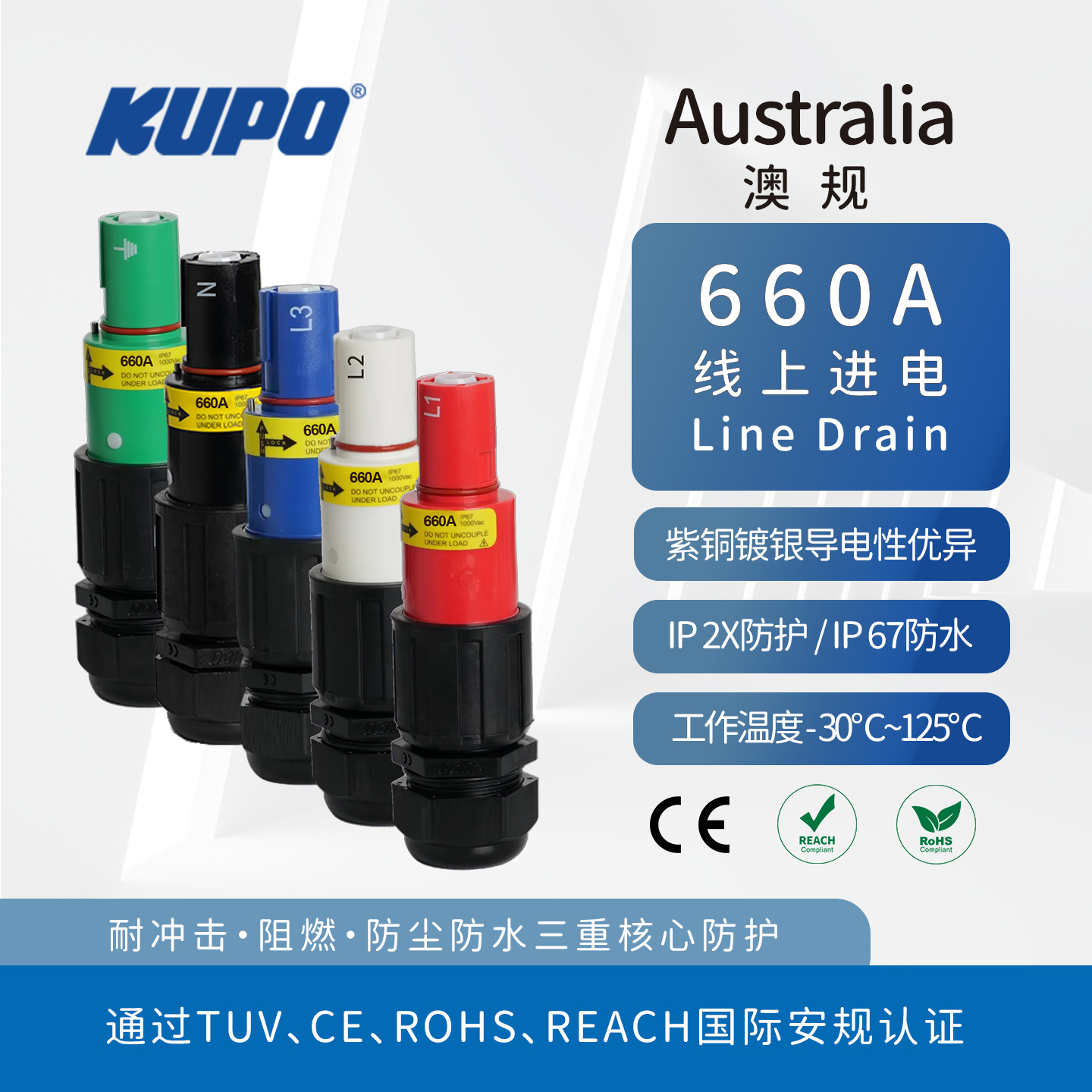 KUPO CE工业穿墙端子660A储能液冷负载通用P3 ITT Powersafe IP67