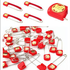 G-type bulletproof safety pin for babies and children, Fu character knot, peacock head buckle, red rope, portable brooch pendant