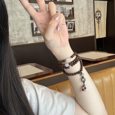 杨幂同款金丝檀木108颗佛珠手链新中式翡翠项链毛衣链念珠明星款|undefined