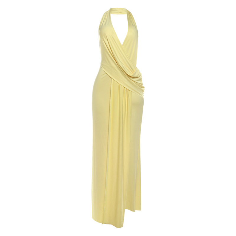 Backless Deep V Neck Maxi Dress Halter Neck High Slit Elegant Style Perfect for Evening Events Wholesale Available