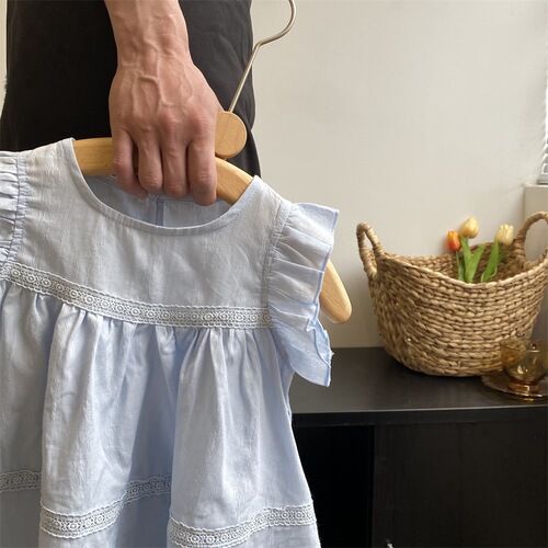 Korean style girls' sleeveless babydoll shirt 2024 summer baby girl pastoral style top small and medium children's clothing shirt