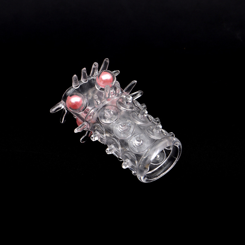 Textured TPE Penis Sleeve with Locking Ring, Large Bumps and Beads, Random Color — detail image 7