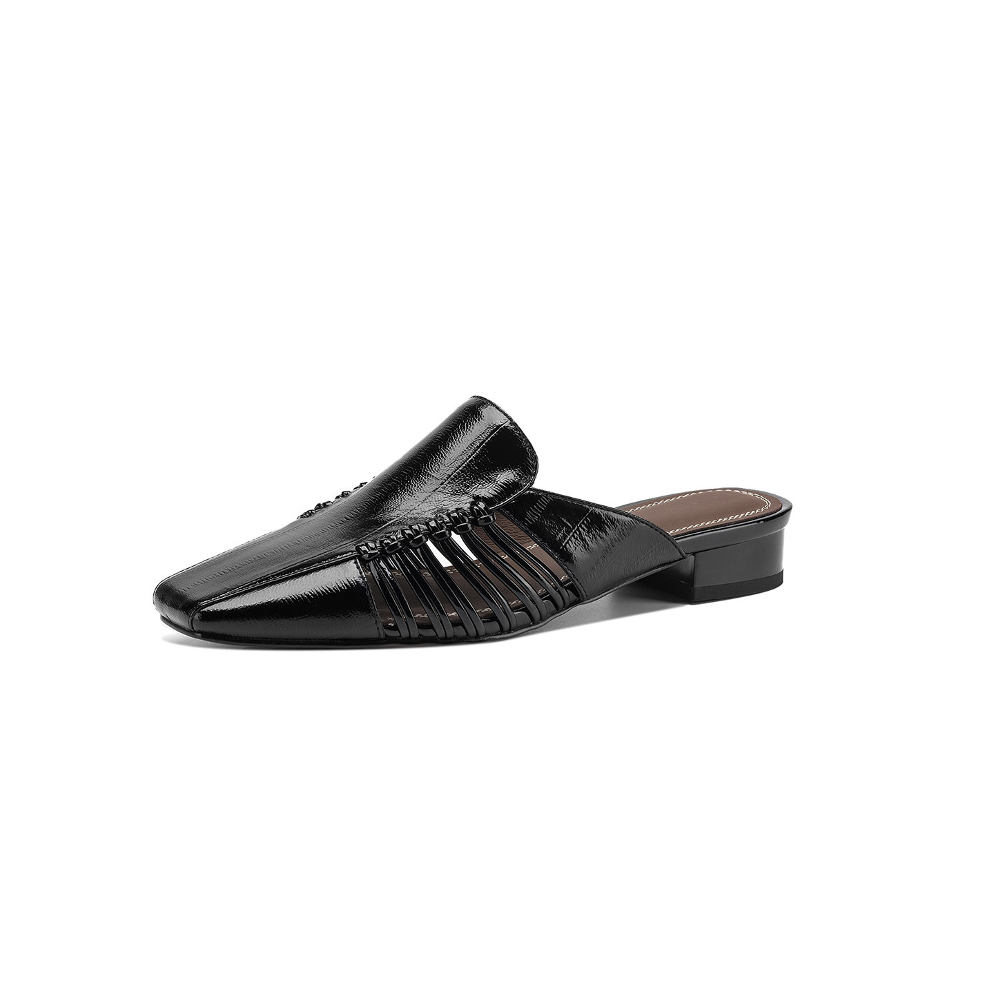 Dép sandal nữ quai chữ V bệt mũi tròn phong cách vintage — đen chi tiết 30