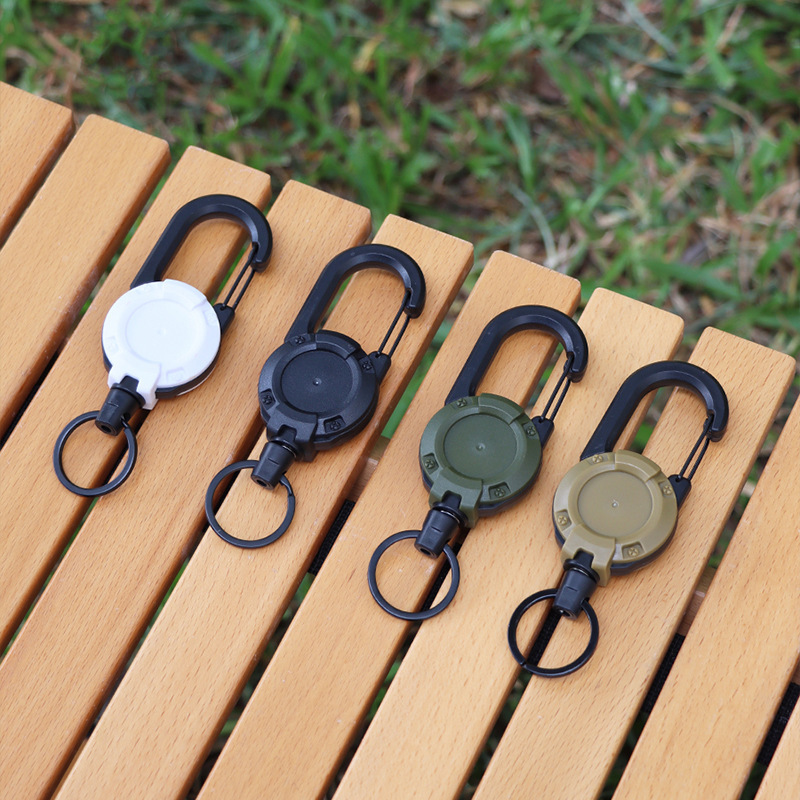 户外野营战术易拉扣伸缩扣钢丝绳多功能钥匙扣露营回弹防丢绳易拉