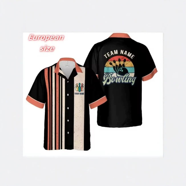 Striped Bowling Ball Pattern Hawaiian Shirt with 3D Printed Name, Aloha Shirt, Summer Loose Top Shirt