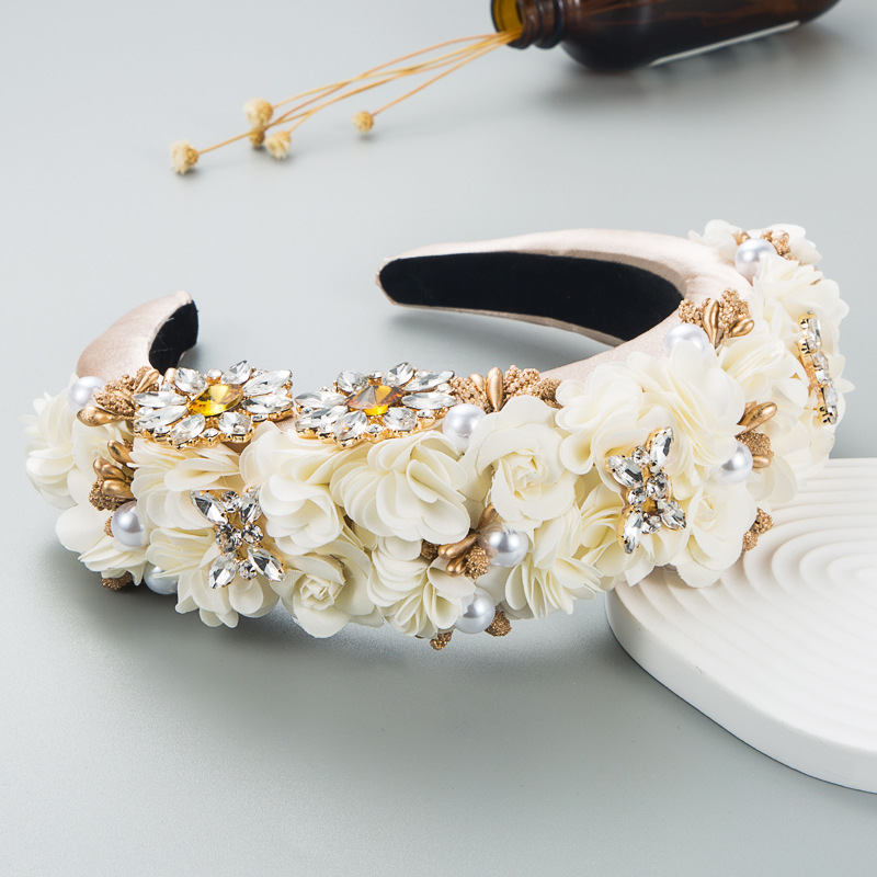 Fashion Flower Headband Rhinestones Sponge Wide Edge Hair Accessories display picture 3