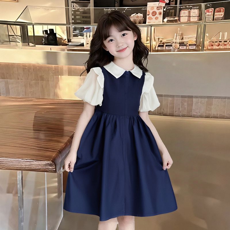 Summer College Girls' Dresses and Skirts, Versatile Children's New Fashionable Summer Dresses, Two-Piece Princess Dresses for Middle and Large Children