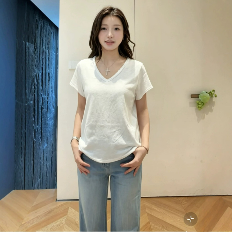 Pre-Sale/Stay-At-Home Girl Fn* "Lazy Weekend" Relaxed V-Neck Frayed Short-Sleeve T-Shirt Women's Casual Top Pre-Sale/Stay-At-Home Girl Fn* "Lazy Weekend" Relaxed V-Neck Frayed Short-Sleeve T-Shirt Women's Casual Top