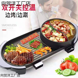 Multifunctional Korean-Style Bbq and Hot Pot Combo for Home Use, Electric Grill Pan and Grill Stove