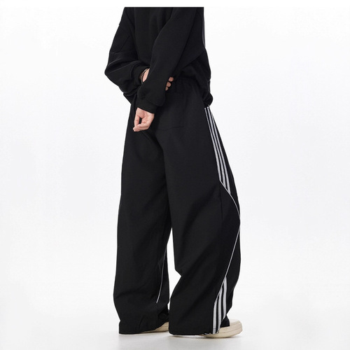 Vintage Striped Sport Trousers for Men, Streetwear Brand Couple's Style, Jazz Dance Hip-Hop Straight Leg Casual Long Pants
