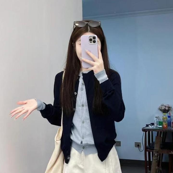 高级感秋季时尚假两件针织开衫气质甜色直筒牛仔裤两件套|undefined