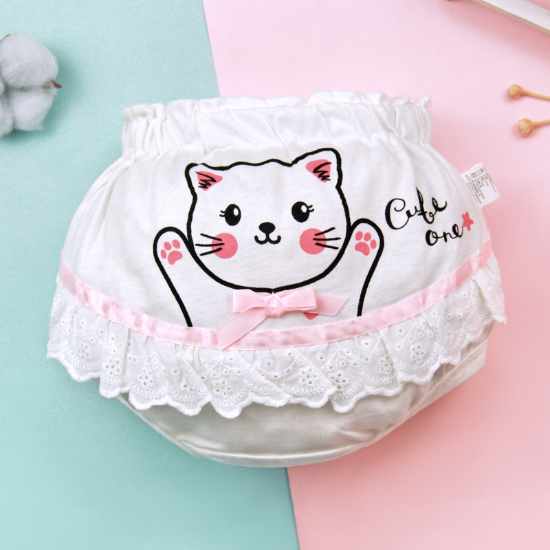 Ropa interior de niña calzoncillos de encaje de niña de algodón puro de verano 1 año de edad 2 niños pequeños 3 pantalones de pan P sin clip para bebés
