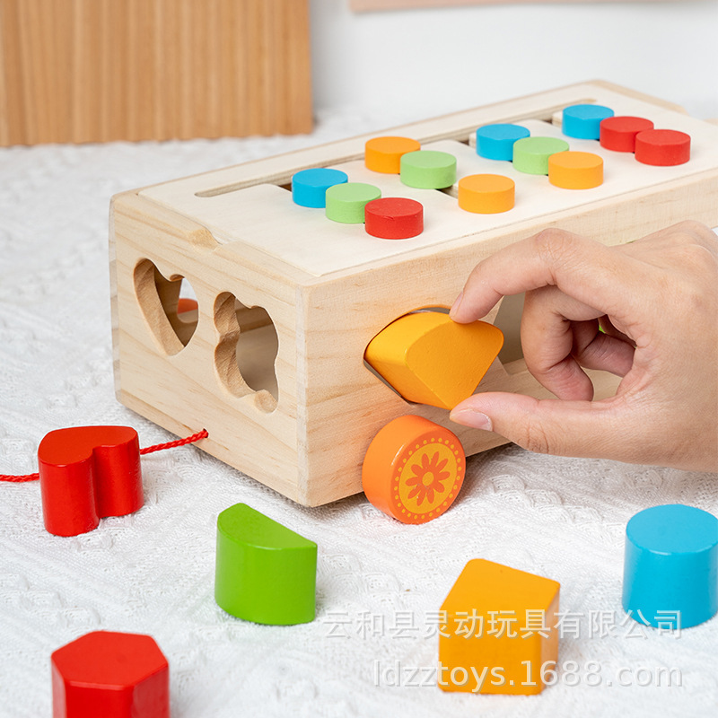 Children's Educational Toys Intellectual Drag Building Block Car Geometric Shape Matching Trailer Cognitive Classification Intelligence Box Handmade