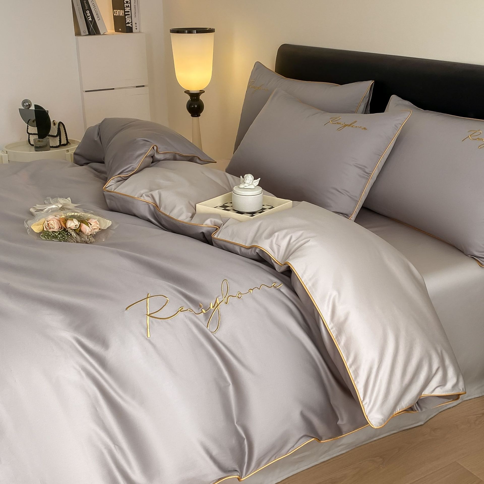 Grey bronce gris montaña gris [tejido de algodón para dormir desnudo agradable para la piel] / Estilo de sábana de 0,9-1,2 m [funda de edredón: 150*200cm] juego de tres piezas