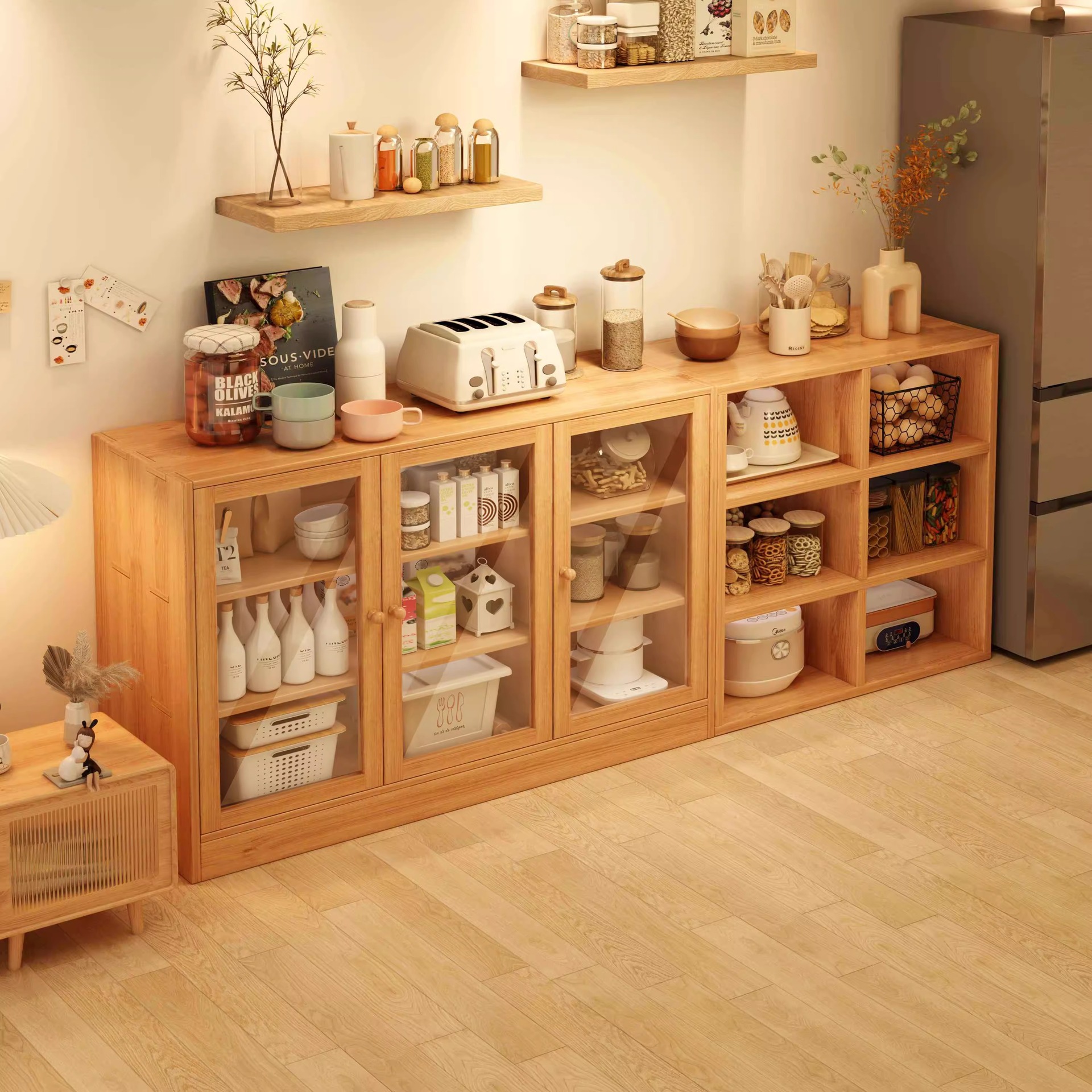 Gabinete a prueba de polvo de madera maciza armario de almacenamiento armario de piso integrado armario de almacenamiento sala de estar dormitorio armario bajo armario armario