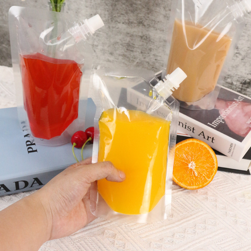 現貨斜口吸嘴袋透明自立塑料食品袋壹次性果汁飲料豆漿打包袋定制