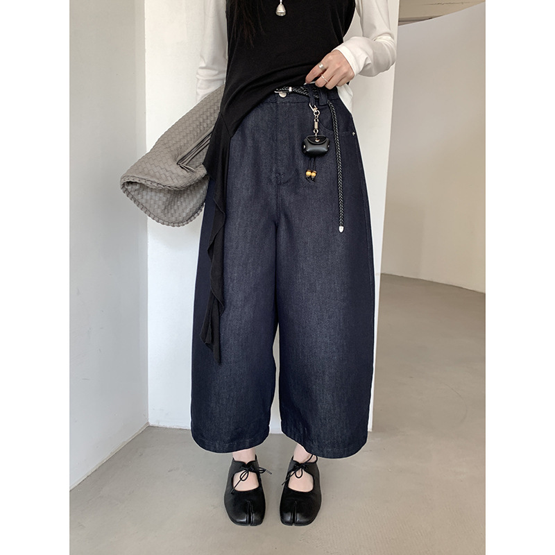 Mmc Dition Women's Jeans Spring New Style Petite Straight Wide-Leg Loose Cropped Pants with Waist Bag Included