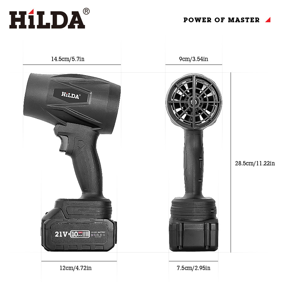 Hilda/HILDA batería de litio máquina de tormenta soplando hojas turbofán de alta potencia nuevo secador de pelo