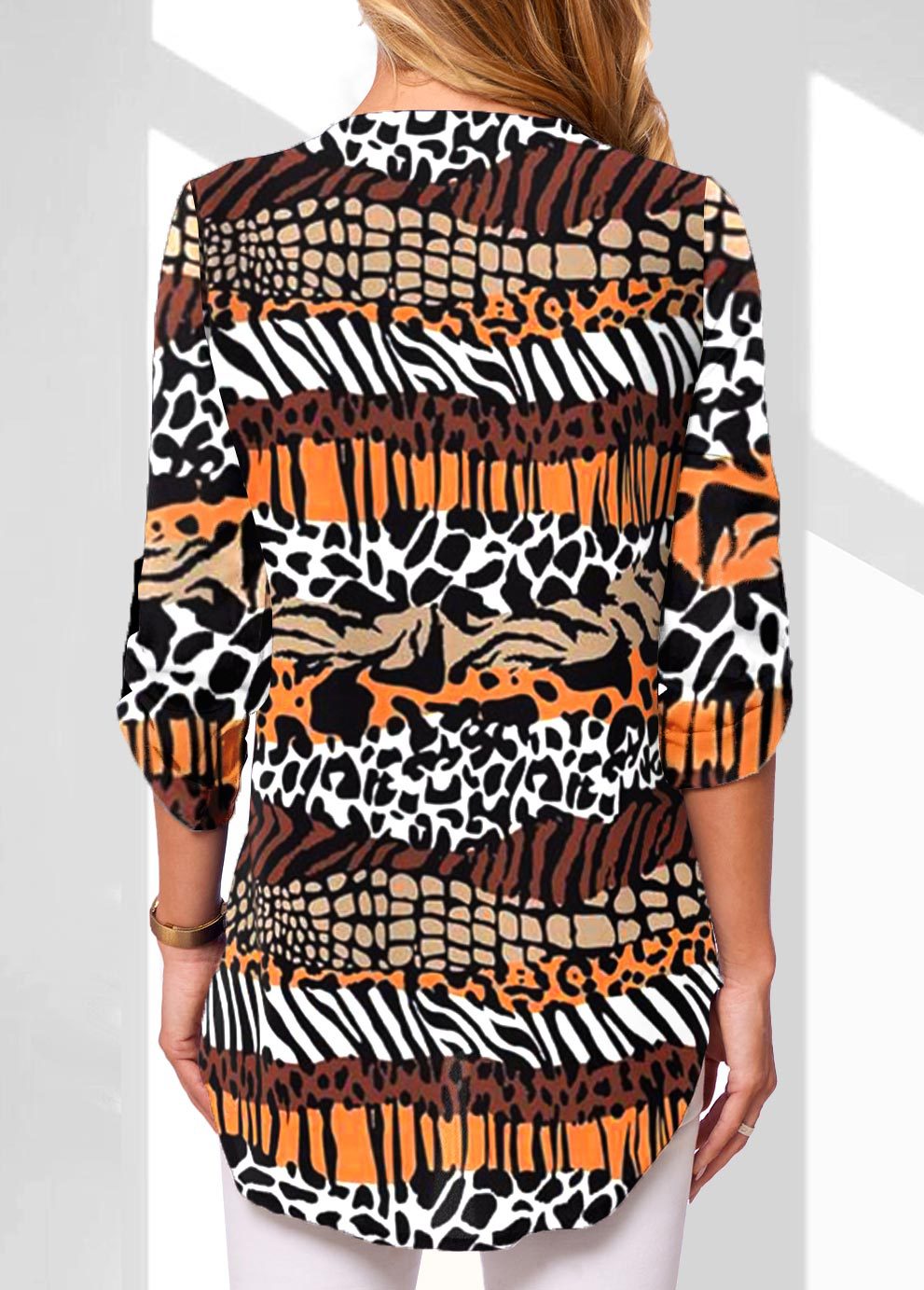 bestseller: European American Style V-neck Zippered Plus-size Women's Long-sleeve Shirt With Rollable_ecoleips.com